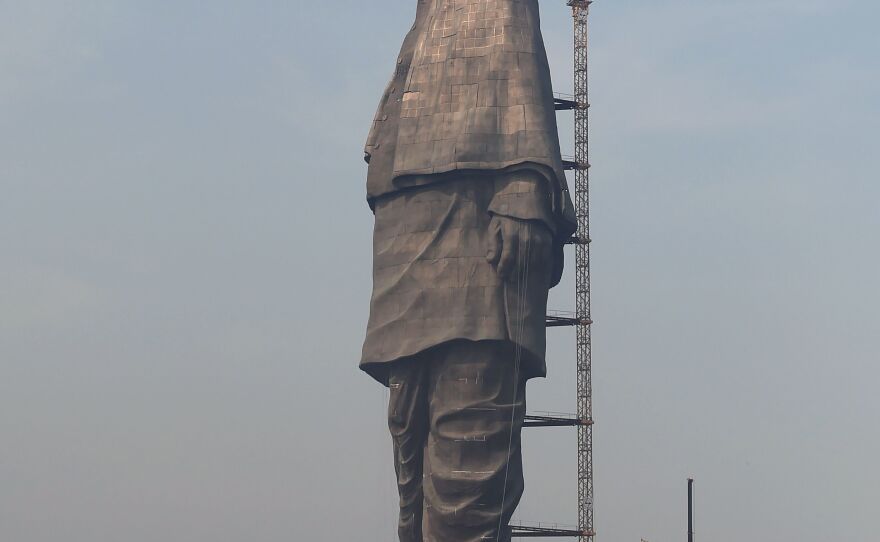 Indian workers put the finishing touches on what will be the world's largest statue when it's inaugurated Wednesday. The work commemorates Sardar Vallabhbhai Patel, a founding father of independent India, and stands some 600 feet tall overlooking the Sardar Sarovar Dam near Vadodara.