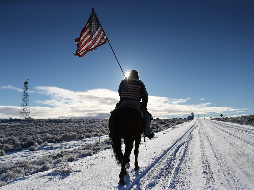 Duane Ehmer rides at the occupied Malheur National Wildlife Refuge on Jan. 15 near Burns, Ore.