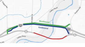 A map of the bridge closure on Brookpark Road and the detour routes established by ODOT.