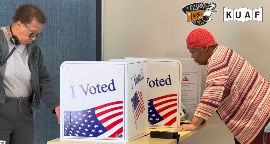Voters cast their ballots on the first day of early voting at the Hillary Rodham Clinton Children’s Library in Little Rock, Arkansas on Monday, Oct. 19, 2026.