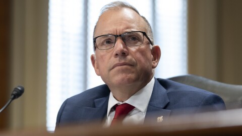 U.S. Forest Service Chief Tom Schultz listens during a hearing of the Senate Committee on Energy and Natural Resources on Capitol Hill, Thursday, July 10, 2025, in Washington. (AP Photo/Mark Schiefelbein)