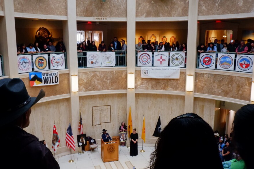 Navajo Nation President Buu Nygren addresses a packed Capitol Rotunda during American Indian Day