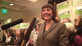 Suzan DelBene talking to supporters at the Woodmark Hotel in Kirkland.