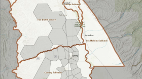 A map of Tehama County showing areas of concern for land subsidence in gray.