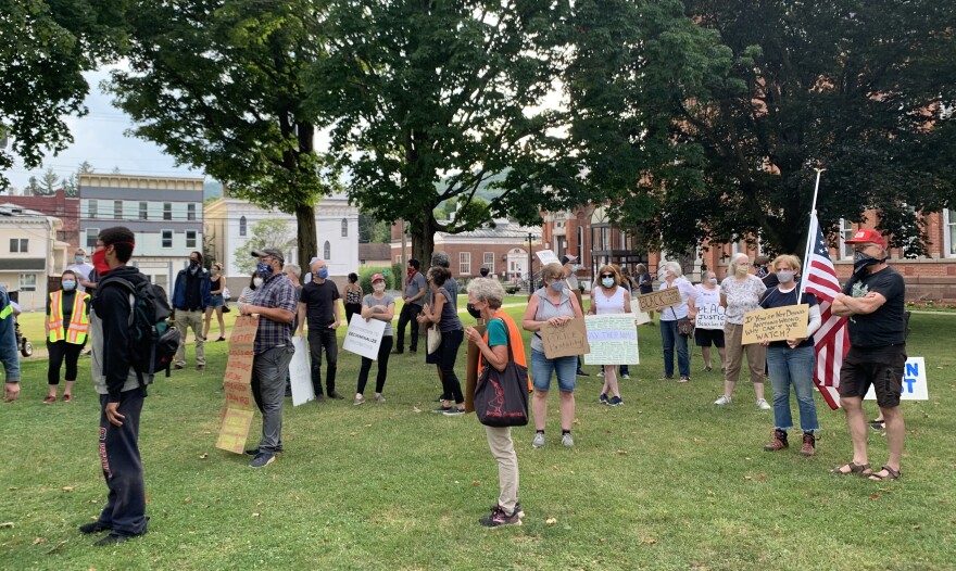 Protesters in Delhi gather in support of police accountability. (Jillian Forstadt/WSKG)