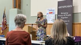 Lola Haskins reads from her new book “Like Zeros, Like Pearls” on Sunday for the Bard & Broadside Poetry Festival audience. (Hannah Getman/WUFT News)