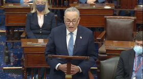 In this image from video, Senate Minority Leader Chuck Schumer of N.Y., speaks as the Senate reconvenes after protesters stormed into the U.S. Capitol on Wednesday, Jan. 6, 2021.