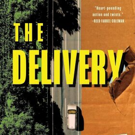 a book cover with a car driving down a road called "the delivery"