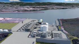 An artist's rendition of the proposed Jordan Cove LNG export terminal in Coos Bay, Oregon.