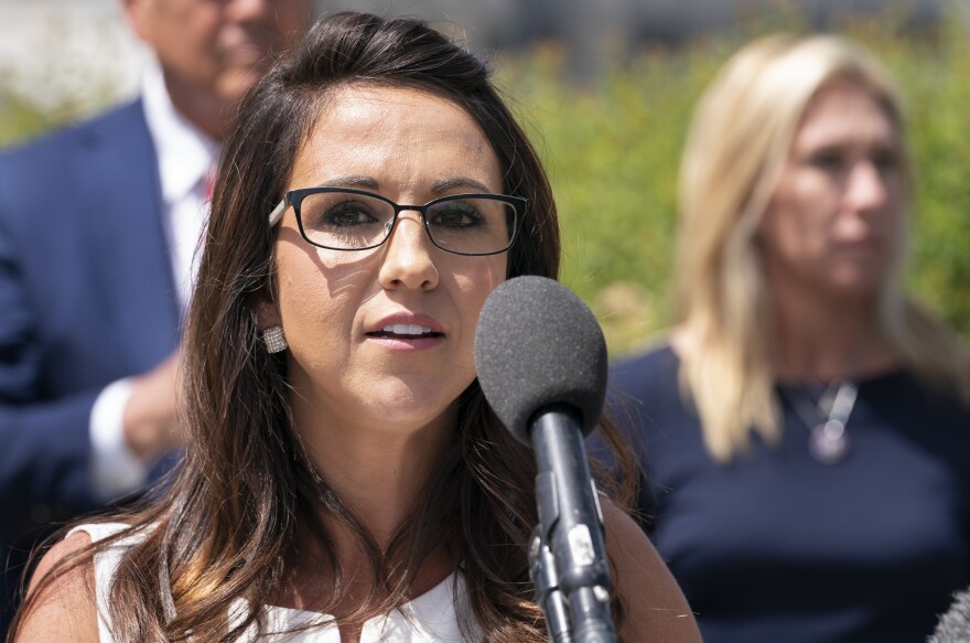 Rep. Lauren Boebert, R-Colo., said critical race theory "brings division" and "advances hate" during a news conference on Capitol Hill on May 12.