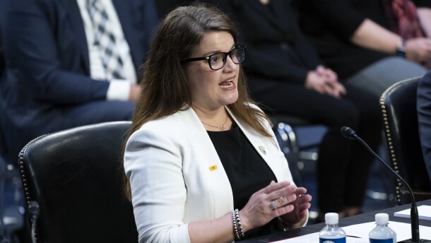 Maggie Toulouse Oliver, New Mexico secretary of state, testifies as the Senate Judiciary Committee hears from election officials and Justice Department officials about the rise in threats toward elected leaders and election workers, at the Capitol in Washington, Wednesday, Aug. 3, 2022. (AP Photo/J. Scott Applewhite)