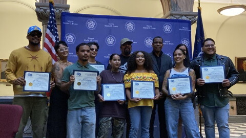 Rochester Mayor Malik Evans at the artist reception for the opening of "leg-a-cy," an exhibition that is on display in celebration of Hispanic Heritage Month at the Link Gallery inside Rochester City Hall on Sept. 18.