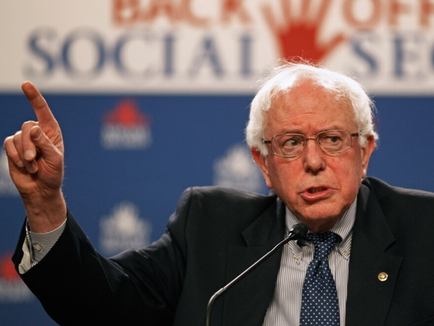 Sen. Bernie Sanders (I-VT) addresses a rally on Capitol Hill in Washington. Sanders would like to expand the Medicare program to cover the entire country.