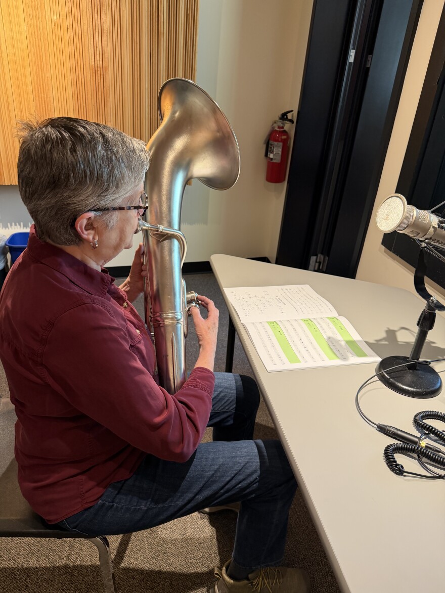 Sharon Hill plays the euphonium in IPR's Studio E (April 2026)