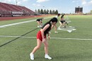 Girls line up for a snap at London High School. Its the schools' first season with a flag football team.