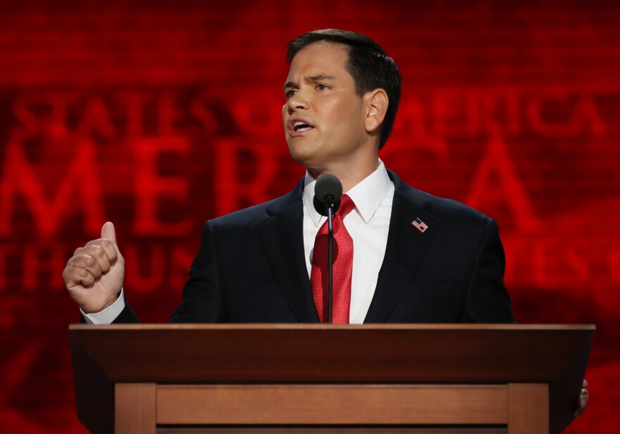 Sen. Marco Rubio speaks during the final day of the 2012 Republican National Convention in Tampa.