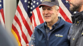 Republican U.S. Sen. Dan Sullivan talks to attendees at a rally on Saturday, Oct. 17, 2026 in Kenai, Alaska.