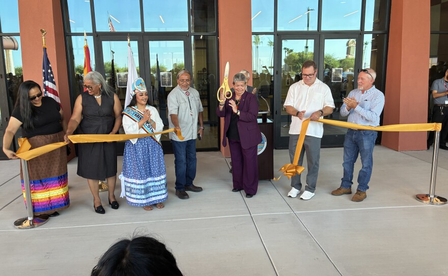 Cocopah Indian Tribe leaders participate in a ribbon-cutting ceremony for the tribe's new event center at Cocopah Casino in Somerton, Arizona.