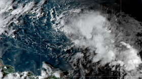 This satellite image shows Tropical Storm Fiona nearing Puerto Rico on Friday. Image: NOAA