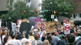 Protestors blocked the intersection of 5th and College Streets. Photo: Julie Rose