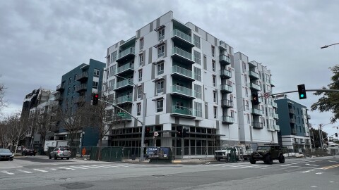 A plan by the City of Santa Cruz to expand downtown housing envisions high-rises up to 12 stories tall, or roughly twice the size of this building under construction at Laurel and Pacific Avenues.