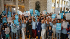 Advocates, students, educators, legislators, parents and community members gathered at the Utah State Capitol to show support for The Policy Project’s plan to put teen centers in every Utah high school, Nov. 16, 2022.