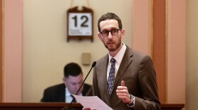 State Sen. Scott Wiener, D-San Francisco, calls for passage of his climate bill during the Senate session at the Capitol in Sacramento, Calif., Tuesday, Sept. 12, 2023.