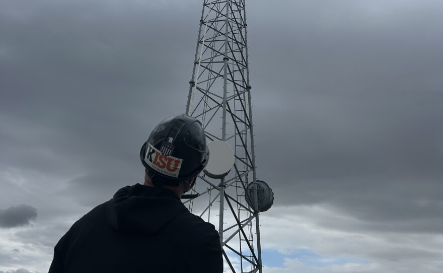 The new KISU FM antenna, the last component in KISU's 2026 tower project, is roughly 20 feet long. The antenna was hoisted into place and installed at 150 feet on the tower.