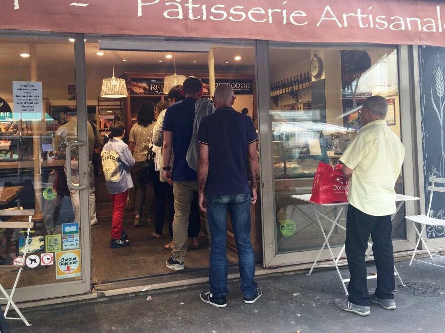 Outside one of the few open boulangeries in Paris.