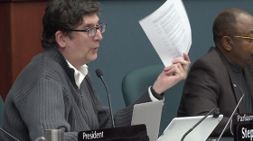District 6 Councilmember Stephen Volan holds an amended resolution at Wednesday's City Council meeting