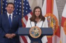 Florida Gov. Ron DeSantis, left, has appointed Florida Attorney General Ashley Moody to be the state's next U.S. senator during a news conference on Jan. 16, 2025.