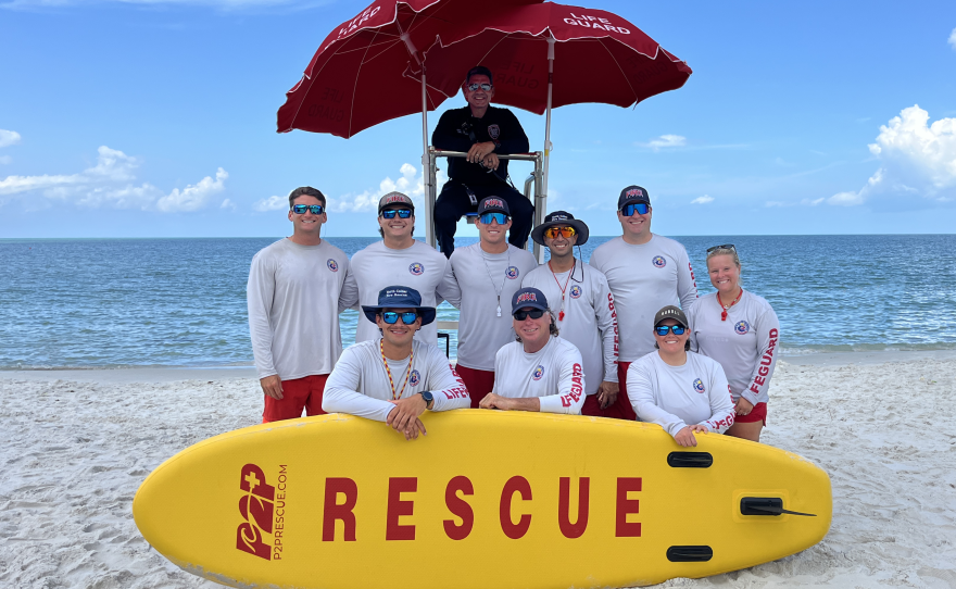 North Collier Fire & Rescue District's Ocean Rescue Lifeguard Program members during a recent training activity in preparation for the July lifeguard deployment at Vanderbilt Beach.