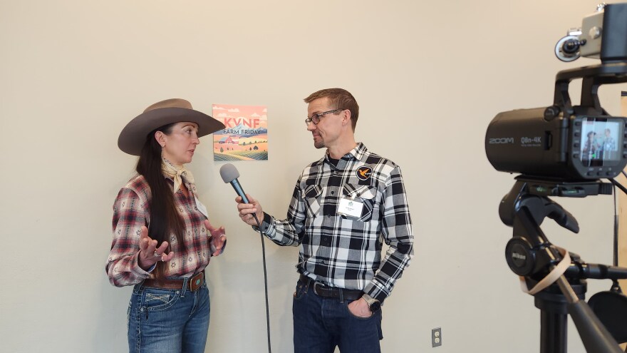 KVNF's Brody Wilson interviews Anna Clare Monlezun, a rancher from Guffey, Colorado during this year's Roots of Renewal Conference