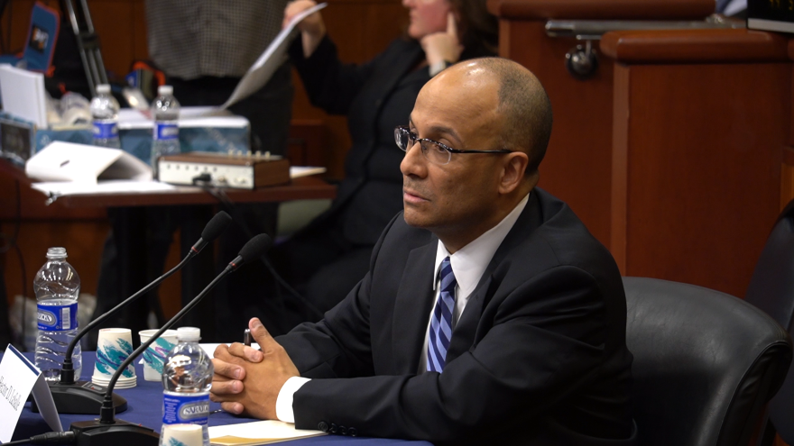 Hector LaSalle, the nominee for New York's top judge, during his confirmation hearing in the State Senate Judiciary Committee.
