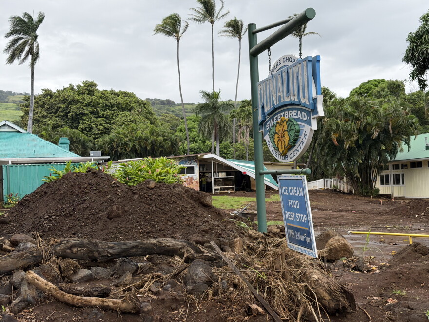 Recovery efforts are still underway near the Punaluʻu Bake Shop where Hurricane Lala swept through and caused extensive damage in August.