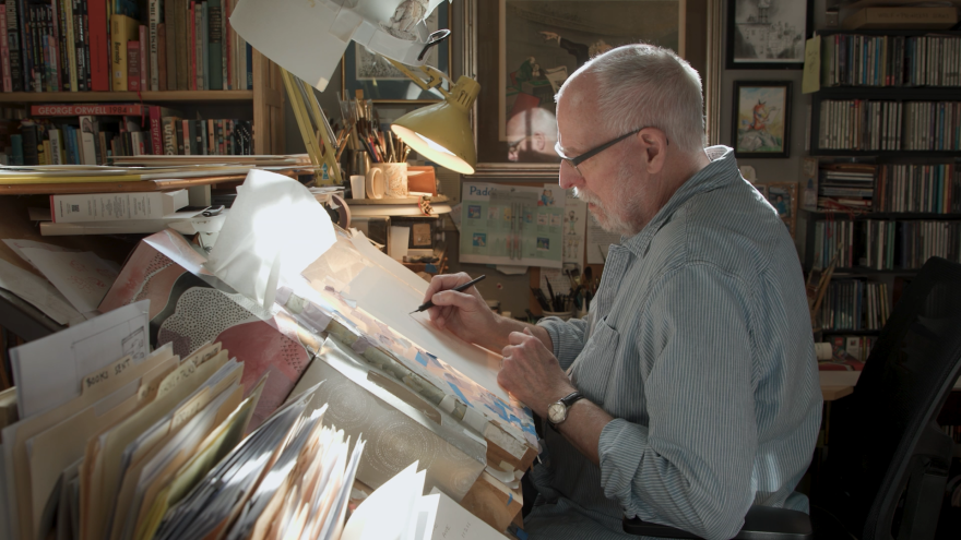 Paddington Bear illustrator R.W. Alley drawing in his Barrington studio