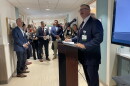 Robert Althoff, chair of UVM’s psychiatry department, speaks to attendees at the Asha Clinic open house on September 4, 2026.