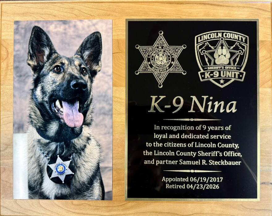 K-9 Nina retirement plaque