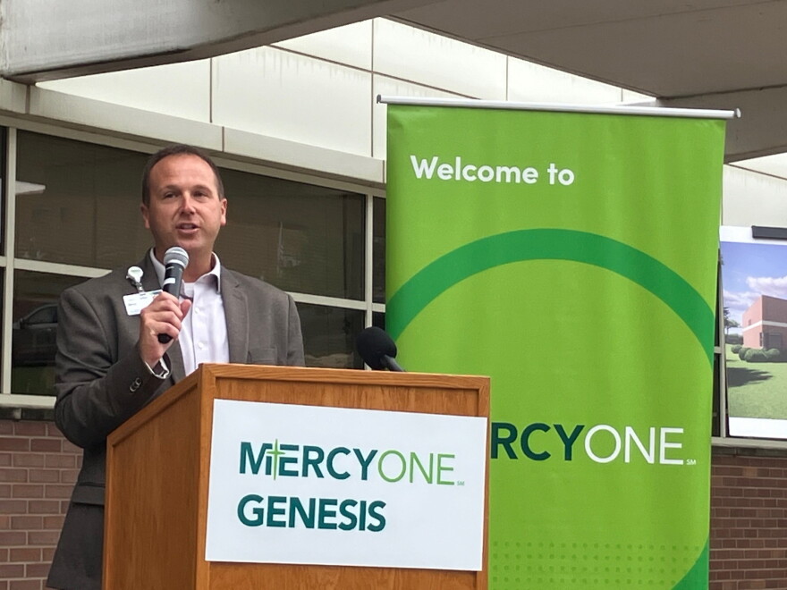 Beau Dexter, vice president of MercyOne Genesis Medical Group, speaks at the groundbreaking ceremony on Wednesday, Sept. 16, 2026.