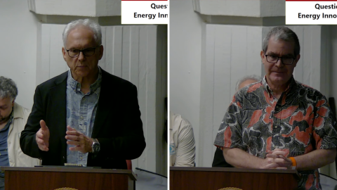 Chief Energy Officer Mark Glick, left, and grid policy expert Matthias Fripp appeared before the House Energy and Environmental Protection committee to discuss the Alternative Fuel, Repowering and Energy Transition Study on March 12, 2026.