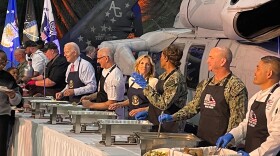 President Biden and First Lady Jill Biden served dinner to families of ships deployed near Israel. (Photo by Steve Walsh)