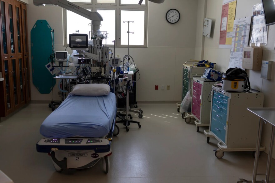 A bed inside the St. Anthony Summit Medical Hospital, March 15, 2024, in Frisco.