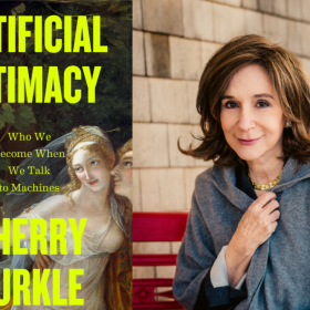 The cover of "Artificial Intimacy" beside author Sherry Turkle. (Courtesy of Little Brown)