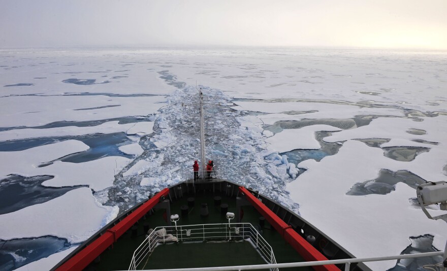 China also has a single icebreaker — Xue Long, or Snow Dragon, shown here sailing in the Arctic Ocean in 2010 — with one more on the way.