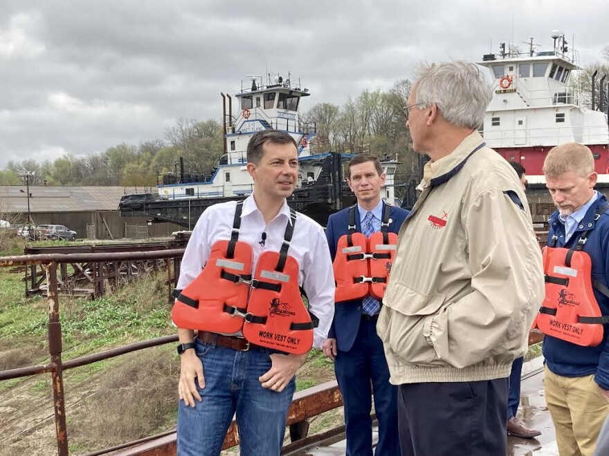 U.S. Transportation Secretary Pete Buttigieg toured the Tell City River Port in Southern Indiana on Wednesday.