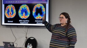Micala Gingrich-Gaylord, president of Comfort Care Homes, leads an information session for leaders at the Wichita Symphony. Gingrich-Gaylord founded the Purple Line Project, which helps businesses better accommodate people with dementia and their caregivers.