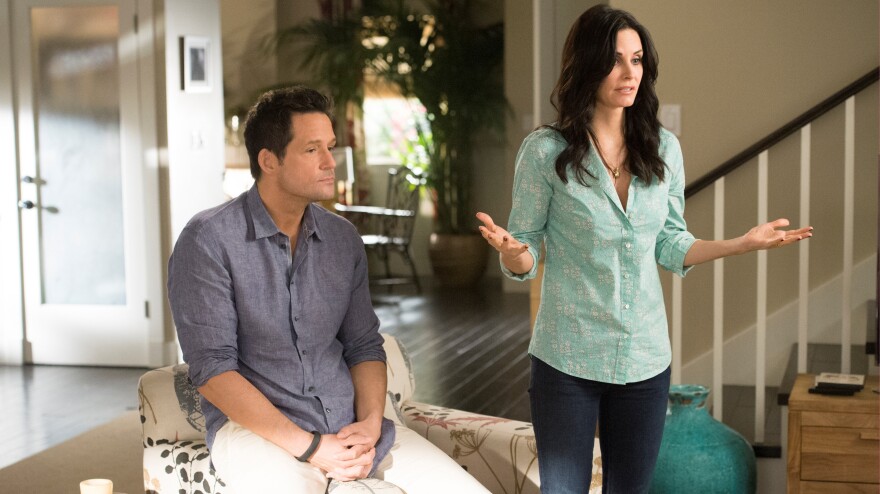 The programming convergence between cable and broadcast networks may have already begun, with shows like <em>Cougar Town</em> jumping ship from ABC to TBS. (Pictured: Josh Hopkins and Courteney Cox)