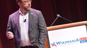 Wikipedia founder Jimmy Wales speaks during "Wikimania 2012," an international Wikimedia conference, in Washington, D.C.