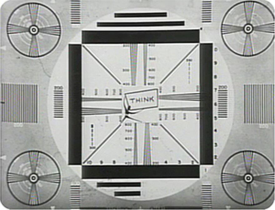 This test pattern, with the word 'Think', was the first thing that viewers saw when WVIZ went on the air