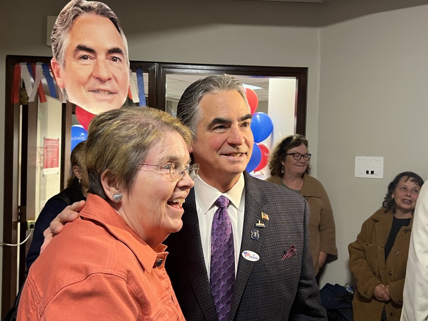 Springfield Mayor Domenic Sarno with a former mayor, Mary Hurley, during Sarno's victory celebration on Nov. 7, 2023.